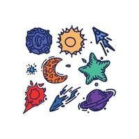 ensemble collection espace planétaire planètes galaxie dessin animé astronaute vecteur coloré dessiné à la main