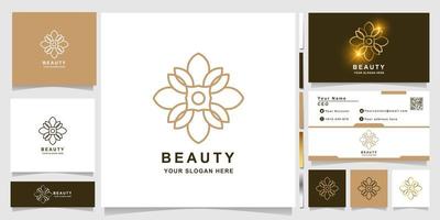 modèle de logo beauté, fleur, boutique ou ornement avec conception de carte de visite. peut être utilisé pour la création de logo de spa, de salon, de beauté ou de boutique. vecteur