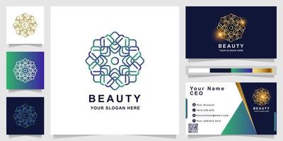modèle de logo beauté, fleur, boutique ou ornement avec conception de carte de visite. peut être utilisé pour la création de logo de spa, de salon, de beauté ou de boutique. vecteur