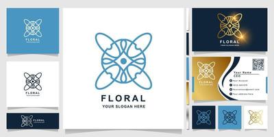 modèle de logo fleur, boutique ou ornement avec conception de carte de visite. peut être utilisé pour la création de logo de spa, de salon, de beauté ou de boutique. vecteur