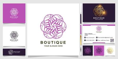 modèle de logo nature, fleur, boutique ou ornement avec conception de carte de visite. peut être utilisé pour la création de logo de spa, de salon, de beauté ou de boutique. vecteur