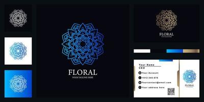 conception de modèle de logo de luxe fleur, mandala ou ornement avec carte de visite. vecteur