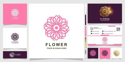 modèle de logo fleur, boutique ou ornement avec conception de carte de visite. peut être utilisé pour la création de logo de spa, de salon, de beauté ou de boutique. vecteur