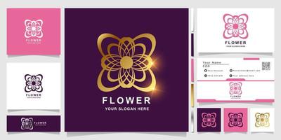 modèle de logo fleur, boutique ou ornement avec conception de carte de visite. peut être utilisé pour la création de logo de spa, de salon, de beauté ou de boutique. vecteur