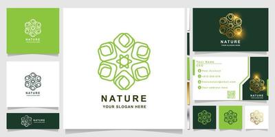 modèle de logo nature, fleur, boutique ou ornement avec conception de carte de visite. peut être utilisé pour la création de logo de spa, de salon, de beauté ou de boutique. vecteur