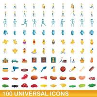 Ensemble de 100 icônes universelles, style dessin animé vecteur