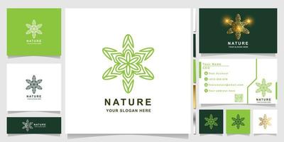 modèle de logo nature, fleur, boutique ou ornement avec conception de carte de visite. peut être utilisé pour la création de logo de spa, de salon, de beauté ou de boutique. vecteur
