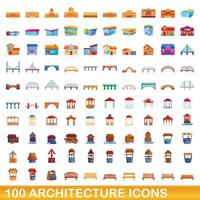 Ensemble de 100 icônes d'architecture, style dessin animé vecteur