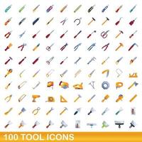 Ensemble de 100 icônes d'outils, style dessin animé vecteur