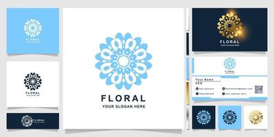 modèle de logo fleur, boutique ou ornement avec conception de carte de visite. peut être utilisé pour la création de logo de spa, de salon, de beauté ou de boutique. vecteur