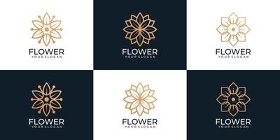 ensemble de luxe beauté fleur dorée logo spa décoration nature concept vecteur