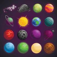 jeu d'icônes de l'espace des planètes, style cartoon