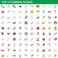 Ensemble d'icônes de 100 vitamines, style dessin animé vecteur