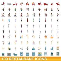 Ensemble de 100 icônes de restaurant, style dessin animé vecteur