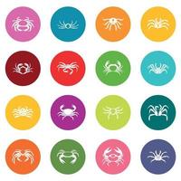 Diverses icônes de crabe de nombreuses couleurs définies vecteur