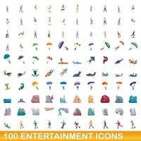 Ensemble de 100 icônes de divertissement, style dessin animé vecteur