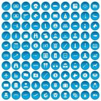 100 icônes de contrebande définies en bleu vecteur