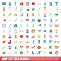 Ensemble de 100 icônes de dentiste, style dessin animé vecteur