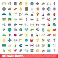 Ensemble de 100 icônes de course, style dessin animé vecteur