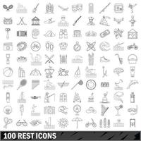 Ensemble de 100 icônes de repos, style de contour vecteur
