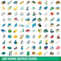 Ensemble de 100 icônes de réparation à domicile, style 3d isométrique vecteur