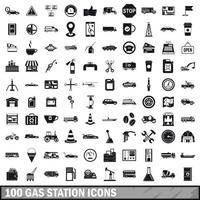 Ensemble de 100 icônes de station-service, style simple vecteur