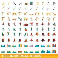 Ensemble de 100 icônes universelles, style dessin animé vecteur