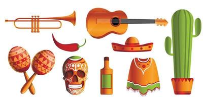 jeu d'icônes de musique mexicaine, style cartoon vecteur