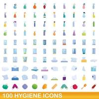 Ensemble de 100 icônes d'hygiène, style cartoon vecteur