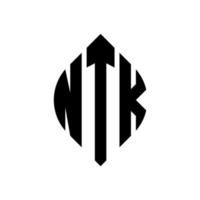 création de logo de lettre de cercle ntk avec forme de cercle et d'ellipse. lettres ellipse ntk avec style typographique. les trois initiales forment un logo circulaire. ntk cercle emblème abstrait monogramme lettre marque vecteur. vecteur