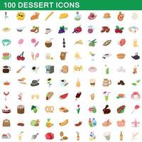 Ensemble de 100 icônes de desserts, style dessin animé vecteur