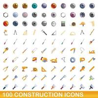 Ensemble de 100 icônes de construction, style dessin animé vecteur