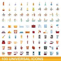 Ensemble de 100 icônes universelles, style dessin animé vecteur