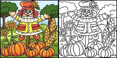 illustration de la page de coloriage de l'épouvantail de thanksgiving vecteur