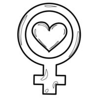 Coloration contour sexe féminin signe avec coeur à l'intérieur vecteur