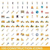 Ensemble de 100 icônes de construction, style dessin animé vecteur