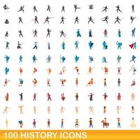Ensemble de 100 icônes d'histoire, style dessin animé