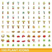 Ensemble de 100 icônes de plantes, style dessin animé vecteur