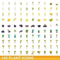Ensemble de 100 icônes de plantes, style dessin animé vecteur