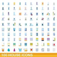 Ensemble de 100 icônes de maison, style dessin animé vecteur