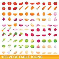 Ensemble de 100 icônes de légumes, style dessin animé vecteur