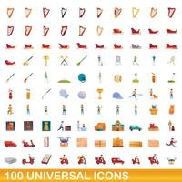 Ensemble de 100 icônes universelles, style dessin animé