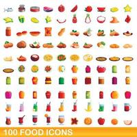 Ensemble de 100 icônes alimentaires, style dessin animé