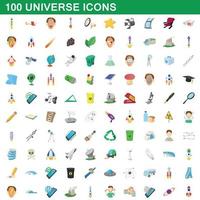 Ensemble d'icônes de 100 univers, style dessin animé vecteur