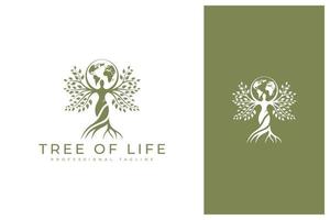 femme arbre et terre. création de logo arbre de vie vecteur