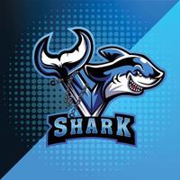 logo de la mascotte de jeu esport requin signe v vecteur