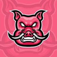 cochon fou, création de logo de mascotte e-sport de sanglier, mascotte et modèle d'emblème vecteur isolé. logo d'illustration. convient aux équipes de jeu, de streamer et d'e-sport.