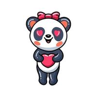 dessin animé mignon petite fille panda avec coeur vecteur