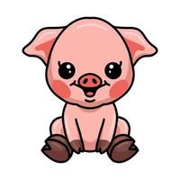 dessin animé mignon petit cochon assis vecteur