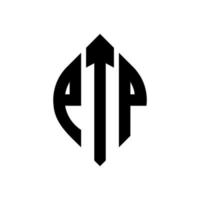 création de logo de lettre de cercle ptp avec forme de cercle et d'ellipse. lettres d'ellipse ptp avec style typographique. les trois initiales forment un logo circulaire. ptp cercle emblème abstrait monogramme lettre marque vecteur. vecteur